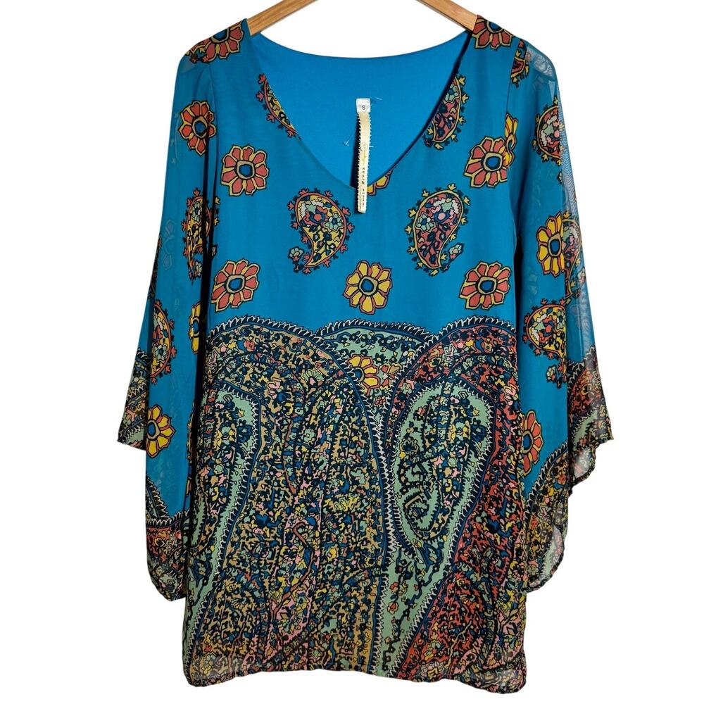 Anthropologie Uncle Frank Paisley Boho Floral Tunic Dress‎ S 70s Retro Festival